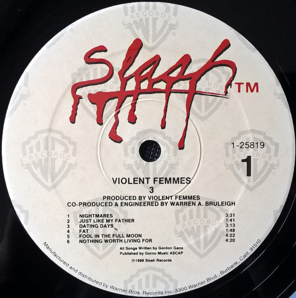 Violent Femmes - 3 - Mint- LP Record 1988 Slash Warner USA Original Vinyl - Alternative Rock / Indie Rock - Shuga Records