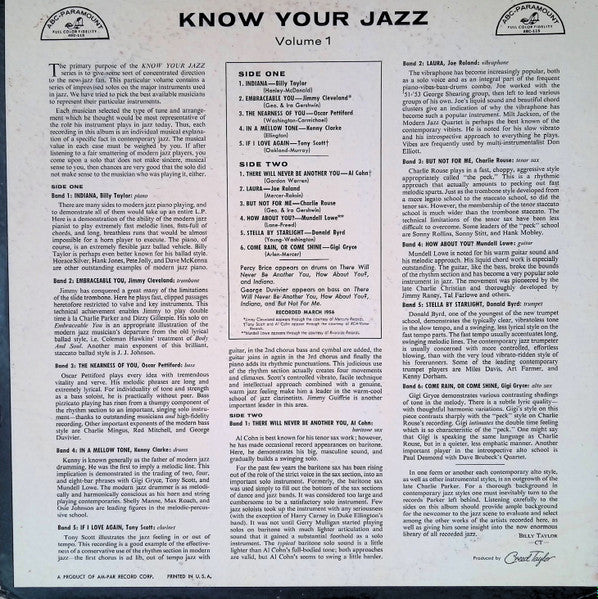 Donald Byrd / Gigi Gryce / Oscar Pettiford / Kenny Clarke / Mundell Lowe / Jimmy Cleveland - Creed Taylor Presents Know Your Jazz - Near Mint- LP Record 1956 ABC-Paramount USA Original Vinyl - Jazz / Bop / Hard Bop - Shuga Records