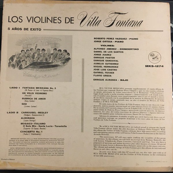 Los Violines Magicos De Villafontana – 5 Años De Exito - VG+ LP Record 1961 RCA Victor Mexico Vinyl - Latin / Easy Listening