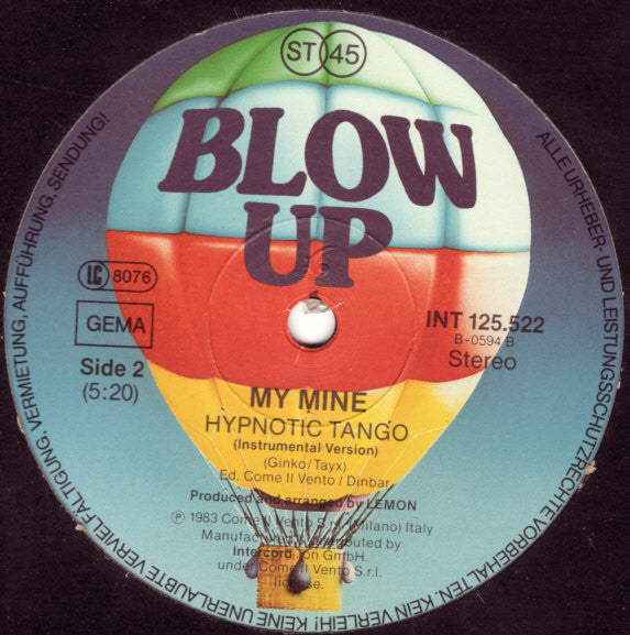 My Mine - Hypnotic Tango - VG- (low grade vinyl) 12" Single Record 1983 Blow Up Germany Vinyl - Italo-Disco - Shuga Records