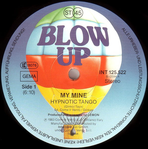 My Mine - Hypnotic Tango - VG- (low grade vinyl) 12" Single Record 1983 Blow Up Germany Vinyl - Italo-Disco - Shuga Records