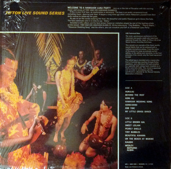 Tiny And His Hawaiian Bubbles - Hawaiian Luau Party - Mint- (VG+ cover) LP Record 1967 Tifton International USA Vinyl - Pacific / Exotica / Lounge - Shuga Records
