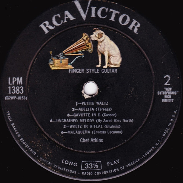 Chet Atkins - Finger-Style Guitar - VG+ LP Record 1957 RCA Victor USA Mono Original Vinyl - Country / Instrumental - Shuga Records
