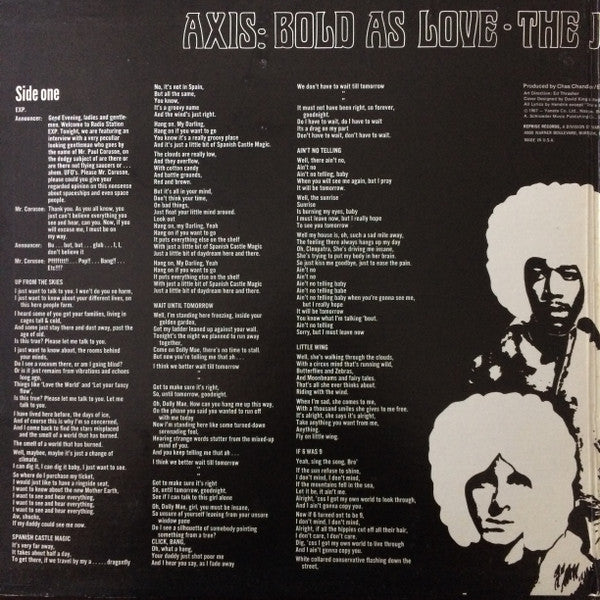 The Jimi Hendrix Experience - Axis: Bold As Love (1968) - Mint- LP Record 1979 Reprise USA Vinyl - Psychedelic Rock / Blues Rock - Shuga Records