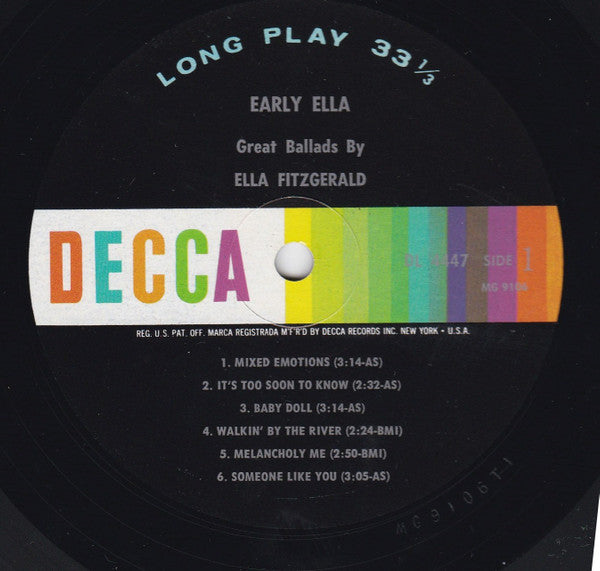 Ella Fitzgerald - Early Ella (Great Ballads By Ella Fitzgerald) (1963) - VG+ LP Record 1967 Decca USA Vinyl - Jazz / Vocal - Shuga Records