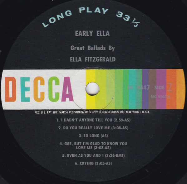 Ella Fitzgerald - Early Ella (Great Ballads By Ella Fitzgerald) (1963) - VG+ LP Record 1967 Decca USA Vinyl - Jazz / Vocal - Shuga Records