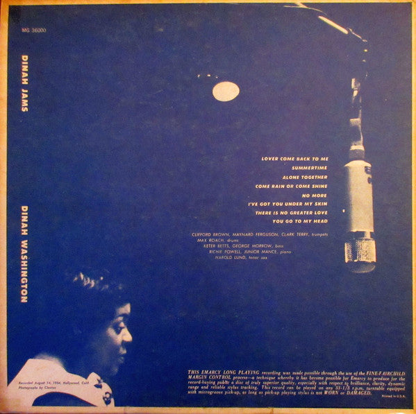 Dinah Washington - Dinah Jams - VG LP Record 1955 Emarcy USA Original Mono Deep Groove Vinyl - Jazz / Bop - Shuga Records