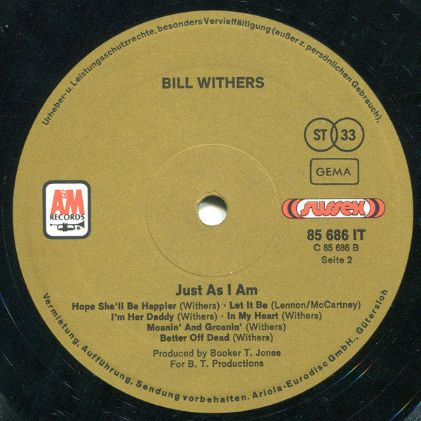 Bill Withers - Just As I Am - VG- (low grade Vinyl) LP Record 1971 Sussex A&M Germany Vinyl - Soul / Rhythm & Blues - Shuga Records