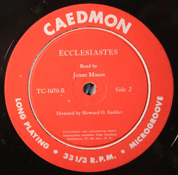 James Mason - Ecclesiastes - Mint- (VG+ cover) LP Record 1957 Caedmon USA Vinyl - Spoken Word / Poetry - Shuga Records