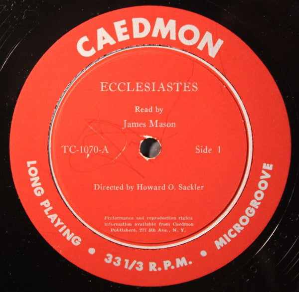 James Mason - Ecclesiastes - Mint- (VG+ cover) LP Record 1957 Caedmon USA Vinyl - Spoken Word / Poetry - Shuga Records