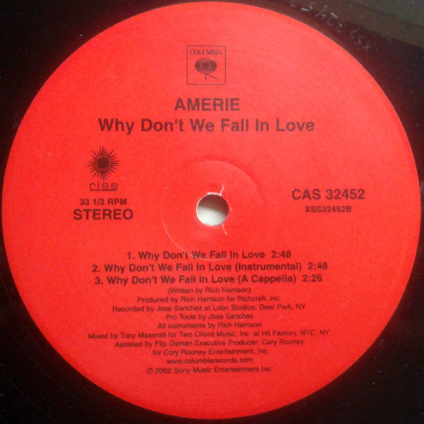 Amerie - Why Don't We Fall in Love - VG+ 12" Single Record 2002 Columbia USA - Soul / R&B - Shuga Records