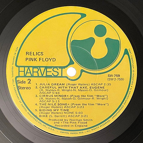 Pink Floyd - Relics - A Bizarre Collection Of Antiques & Curios (1971) - VG LP Record 1975 Harvest USA Vinyl - Psychedelic Rock / Prog Rock - Shuga Records