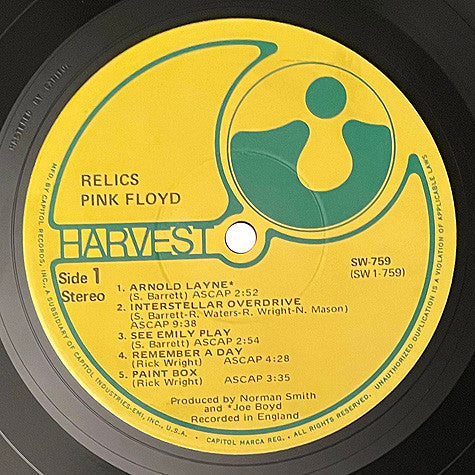 Pink Floyd - Relics - A Bizarre Collection Of Antiques & Curios (1971) - VG LP Record 1975 Harvest USA Vinyl - Psychedelic Rock / Prog Rock - Shuga Records