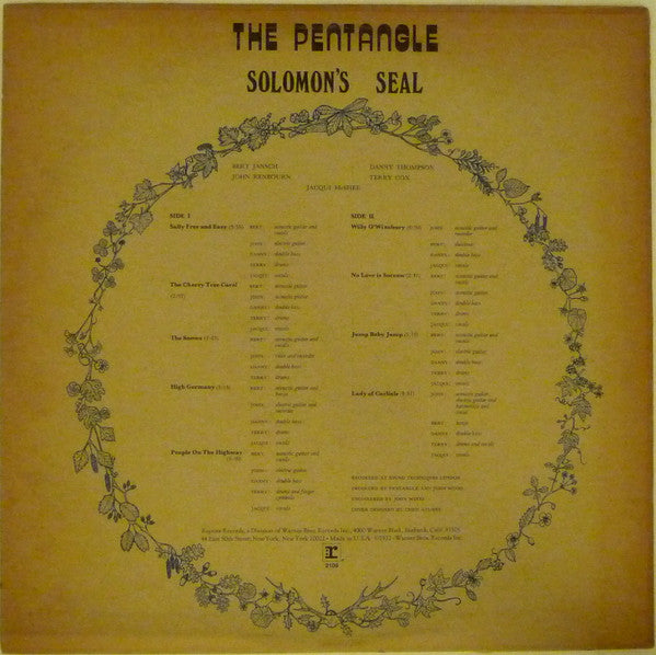 The Pentangle - Solomon's Seal - VG+ LP Record 1972 Reprise USA Vinyl & Insert - Rock / Folk Rock / Acoustic - Shuga Records