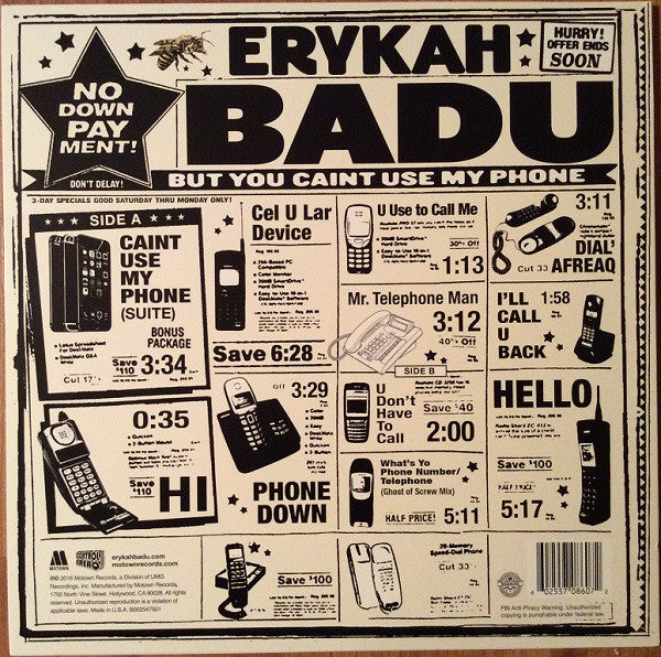 Erykah Badu - But You Caint Use My Phone - Mint- LP Record Store Day Black Friday 2016 Control Freaq Motown RSD Clear 180 gram Vinyl - Neo Soul / R&B - Shuga Records