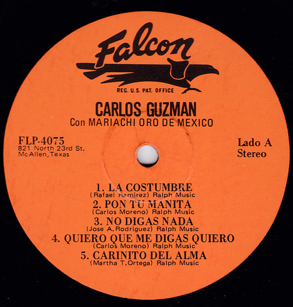 Carlos Guzman - La Costumbre - VG+ LP Record 1975 Falcon USA Original Vinyl - Latin / Mariachi - Shuga Records