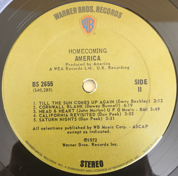 America - Homecoming - VG+ LP Record 1972 Warner USA Original Tri-Folk Cover & Green Label - Soft Rock / Classic Rock / Folk Rock - Shuga Records