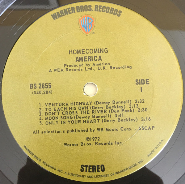 America - Homecoming - VG+ LP Record 1972 Warner USA Original Tri-Folk Cover & Green Label - Soft Rock / Classic Rock / Folk Rock - Shuga Records