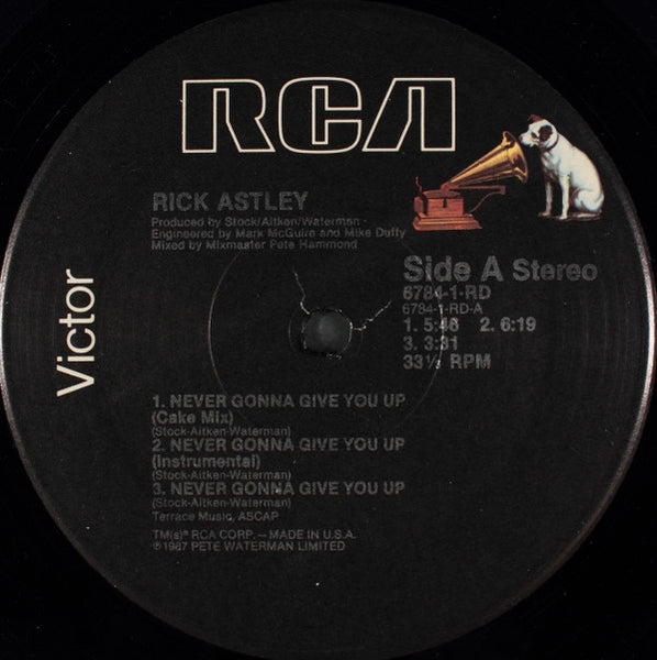 Rick Astley - Never Gonna Give You Up - Mint- 12" Single Record 1987 RCA USA Vinyl - Synth-pop / House / Dance-pop - Shuga Records