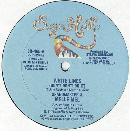 Grandmaster & Melle Mel - White Lines (Don't Don't Do It) - VG+ 12" Single Record 1983 Sugar Hill Records Vinyl - Hip Hop - Shuga Records
