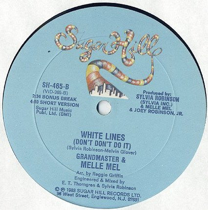 Grandmaster & Melle Mel - White Lines (Don't Don't Do It) - VG+ 12" Single Record 1983 Sugar Hill Records Vinyl - Hip Hop - Shuga Records