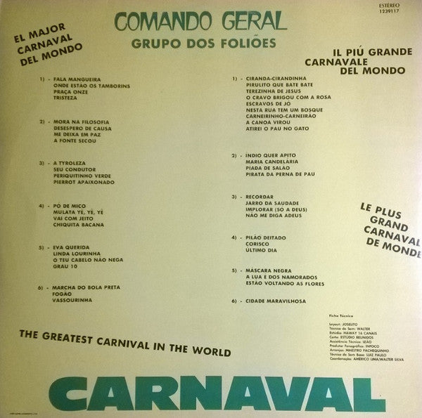 Grupo Dos Foliões ‎– Folia 79 - Comando Geral - VG LP Record 1978 Esquema Brazil Vinyl - Latin / Samba