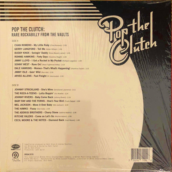 Various - Pop The Clutch: Rare Rockabilly From The Vaults - New LP Record Store Day Black Friday 2016 Rhino ORG Music RSD White Vinyl - Rock & Roll / Rockabilly - Shuga Records