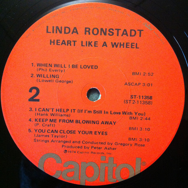 Linda Ronstadt - Heart Like a Wheel - VG+ LP Record 1974 Capitol USA Original Vinyl - Pop Rock / Country Rock - Shuga Records