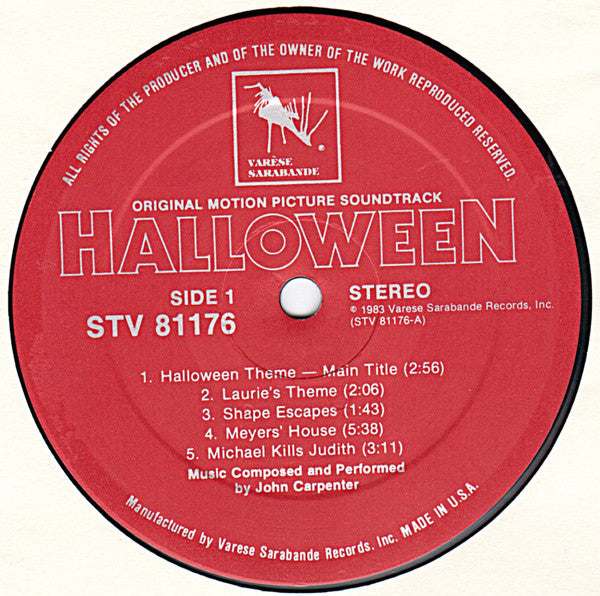 John Carpenter – Halloween (Original Motion Picture) - Mint- LP Record 1983 Varèse Sarabande USA Original Vinyl - Soundtrack / Score - Shuga Records