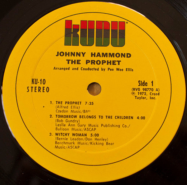 Johnny Hammond - The Prophet - VG+ LP Record 1973 Kudu USA Vinyl - Jazz-Funk / Soul-Jazz - Shuga Records