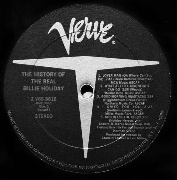 Billie Holiday - History Of The Real Billie Holiday (1973) - VG+ 2 LP Record 1977 Verve USA - Jazz / Soul / Blues - Shuga Records