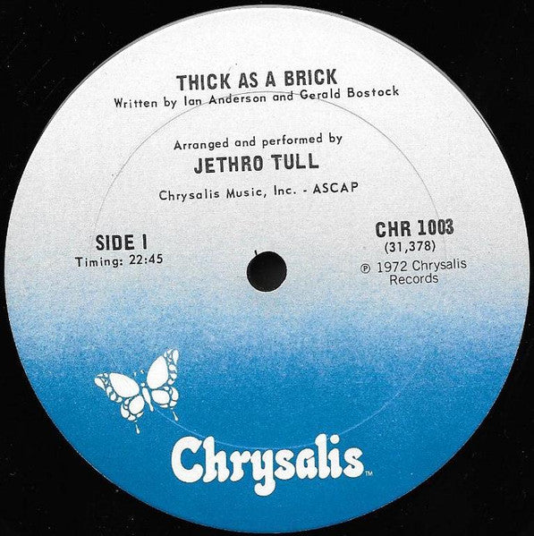 Jethro Tull - Thick as a Brick (1972) - VG+ LP Record 1978 Chrysalis USA Vinyl - Prog Rock / Classic Rock - Shuga Records