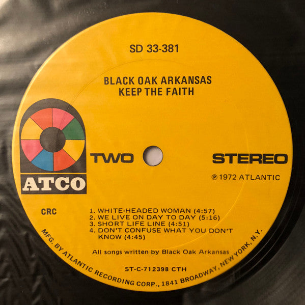 Black Oak Arkansas ‎– Keep The Faith - VG LP Record 1972 ATCO USA Original Vinyl - Rock - Shuga Records