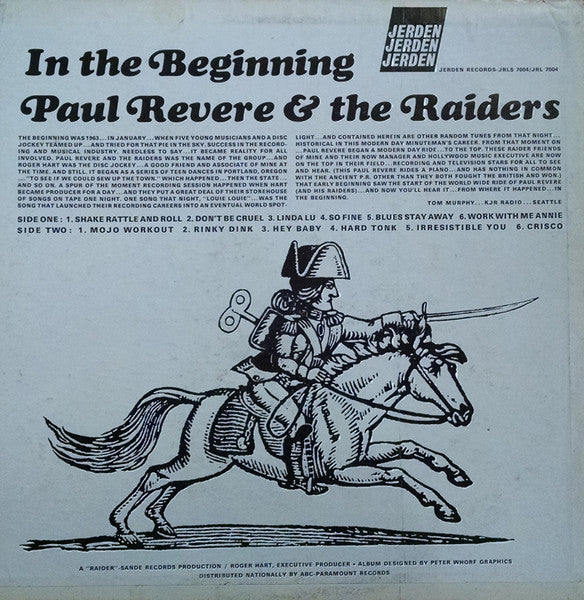 Paul Revere & The Raiders - In The Beginning (1963) - VG+ LP Record 1966 Jerden USA Vinyl - Garage Rock / Pop Rock - Shuga Records