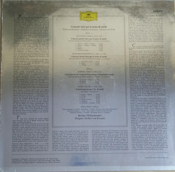 Herbert Von Karajan & Berliner Philharmoniker - Christmas Concertos Weihnachtskonzerte - Mint- LP Record 1972 Deutsche Grammophon Germany Vinyl - Classical / Holiday - Shuga Records