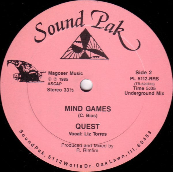 Quest - Mind Games - VG+ 12" Single Record 1984 Sound Pak USA Vinyl - Chicago House - Shuga Records