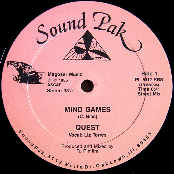 Quest - Mind Games - VG+ 12" Single Record 1984 Sound Pak USA Vinyl - Chicago House - Shuga Records