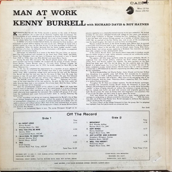 Kenny Burrell - Man At Work (A Night at the Vanguard) (1960) - VG+ LP Record 1966 Cadet USA Stereo Vinyl - Jazz / Hard Bop - Shuga Records