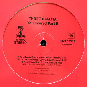 Three 6 Mafia - You Scared Part II - VG+ 12" Single Record 2003 Hypnotize Minds Columbia USA Vinyl - Hip Hop