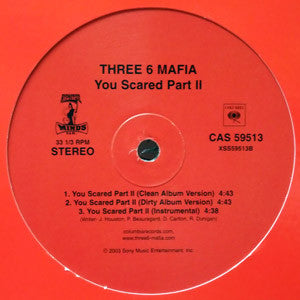 Three 6 Mafia - You Scared Part II - VG+ 12" Single Record 2003 Hypnotize Minds Columbia USA Vinyl - Hip Hop
