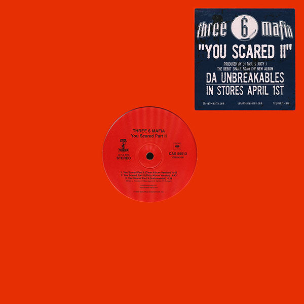 Three 6 Mafia - You Scared Part II - VG+ 12" Single Record 2003 Hypnotize Minds Columbia USA Vinyl - Hip Hop