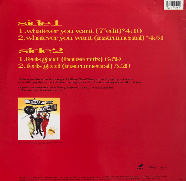 Tony! Toni! Toné! - Whatever You Want / Feels Good - VG+ 12" Single Record 1991 Wing USA Vinyl - New Jack Swing - Shuga Records