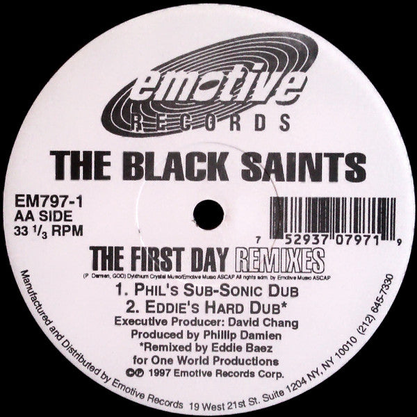 The Black Saints - The First Day (Part 2) - Mint- 12" Single Record 1997 Emotive USA Vinyl - House / Garage House - Shuga Records