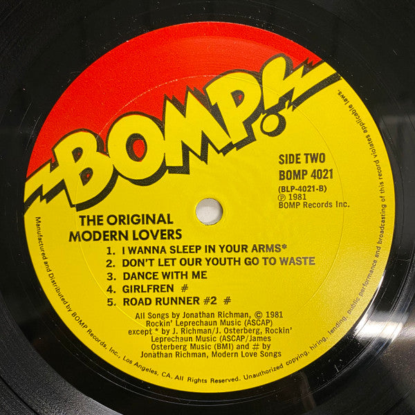 The Modern Lovers - The Original Modern Lovers - VG+ (VG cover) LP Record 1982 BOMP! USA Original Vinyl - New Wave / Indie Rock / Pop Rock - Shuga Records