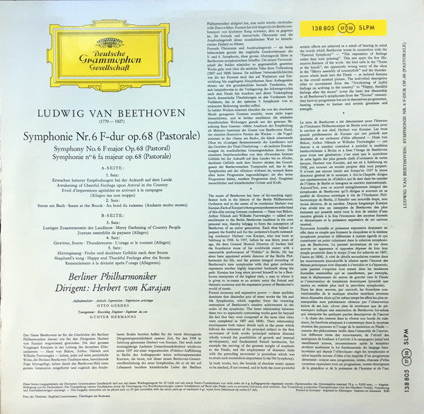 Herbert Von Karajan – Beethoven - Pastorale, Symphonie 6 - VG+ LP Record 1963 Deutsche Grammophon Germany Vinyl & Red Label Stereo Tulips Label - Classical - Shuga Records