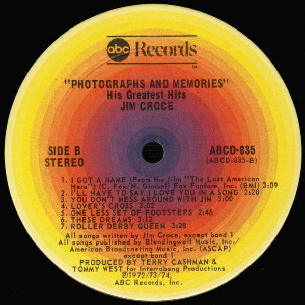 Jim Croce - Photographs & Memories His Greatest Hits - VG+ LP Record 1974 ABC USA Original Vinyl - Pop Rock / Soft Rock - Shuga Records