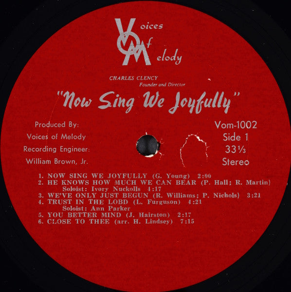 Charles Clency And The Voices Of Melody - Now Sing We Joyfully - VG LP Record 1960s Voices Of Melody USA Vinyl - Chicago Gospel - Shuga Records