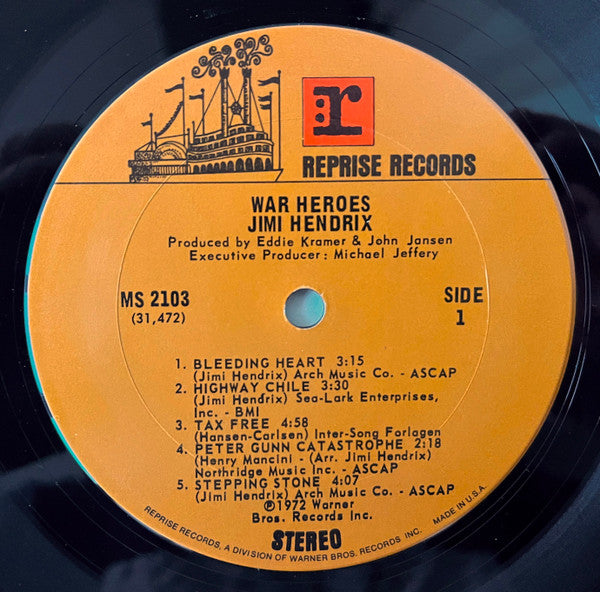 Jimi Hendrix - War Heroes - Mint- LP Record 1972 Reprise USA Vinyl - Psychedelic Rock / Blues Rock - Shuga Records