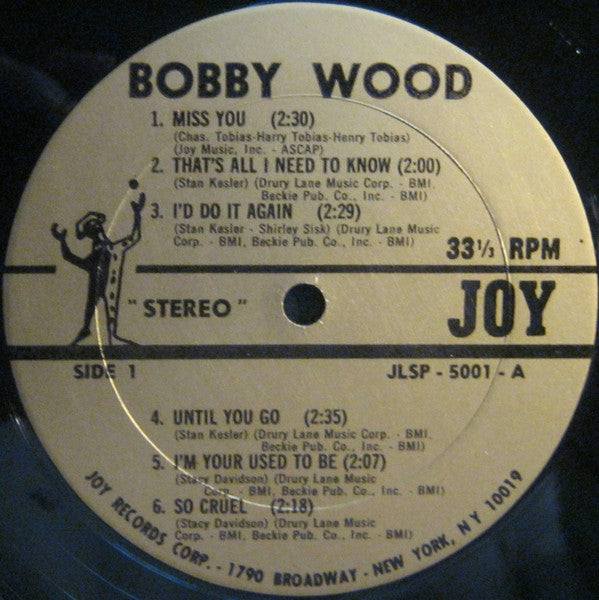 Bobby Wood - Bobby Wood - VG LP Record 1964 Joy USA Stereo Vinyl - Country / Rockabilly - Shuga Records