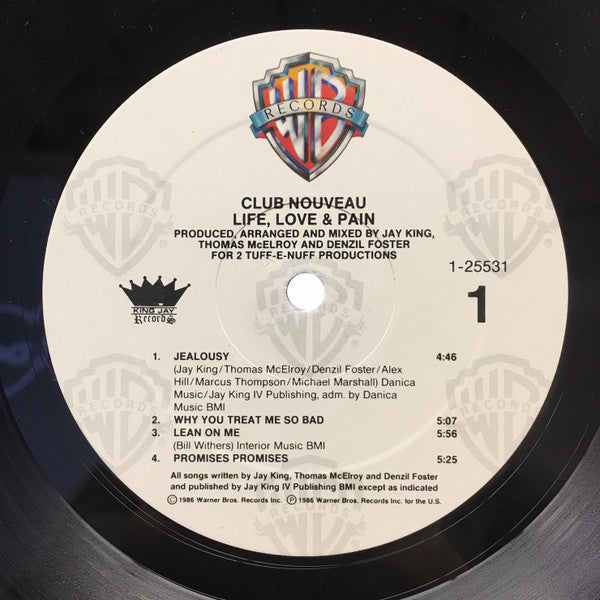 Club Nouveau ‎– Life, Love & Pain - VG+ LP Record 1986 Warner Bros USA Vinyl - R&B / Soul - Shuga Records